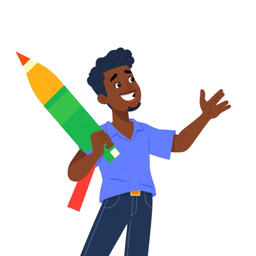 Illustration d'une personne qui crée avec un crayon géant